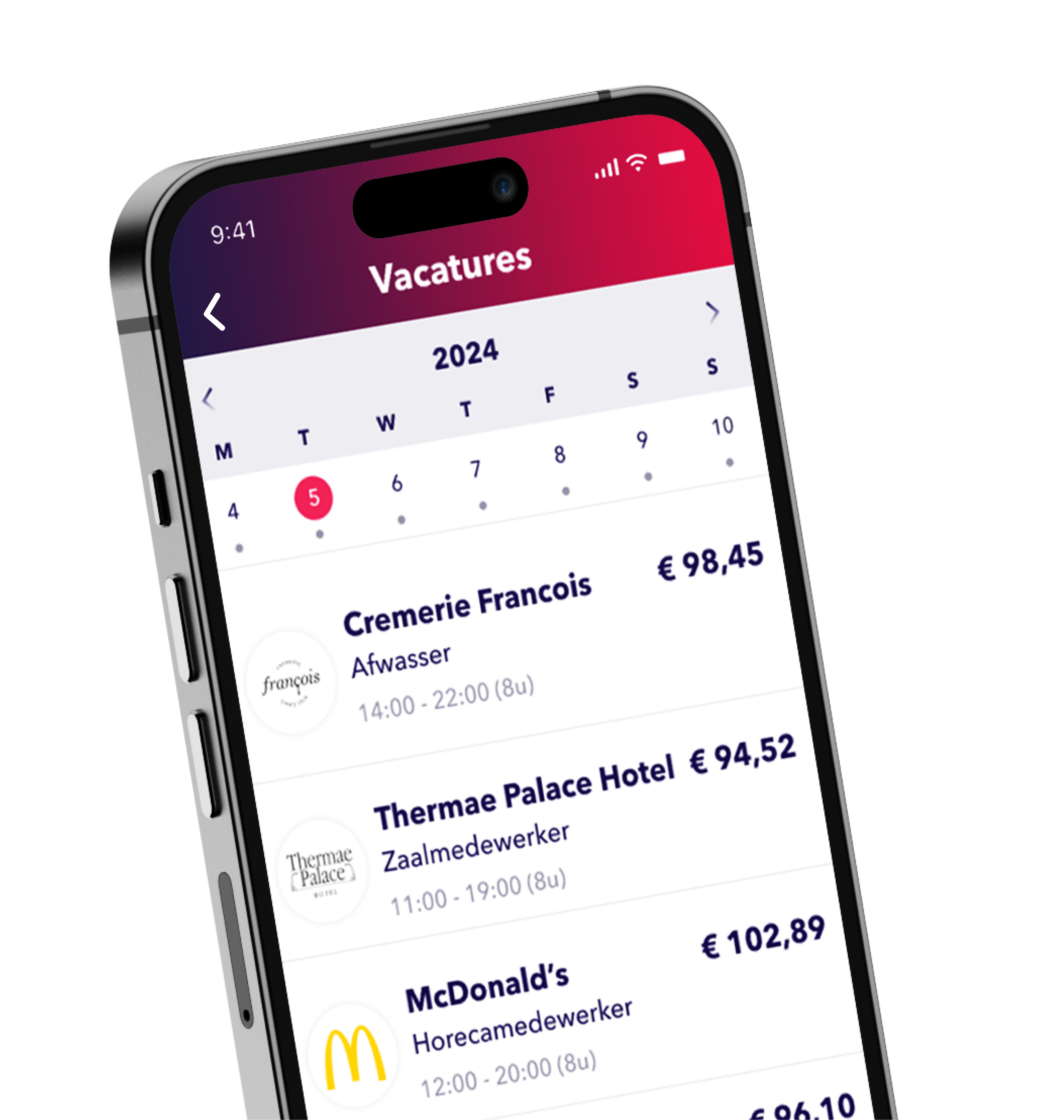 Mockup app met vacatures