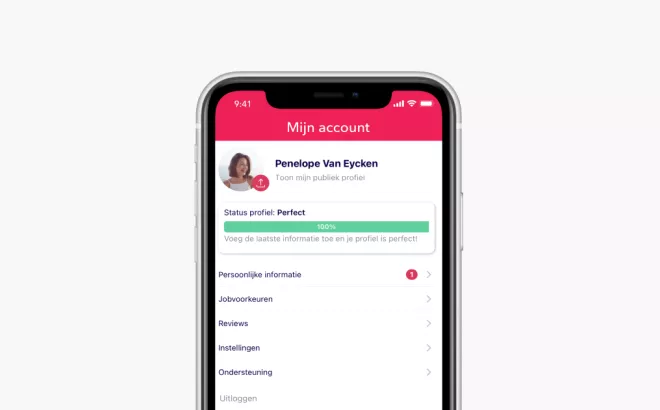 Het profiel van een jobstudent of flexi jobber op de NOWJOBS-app op een smartphone