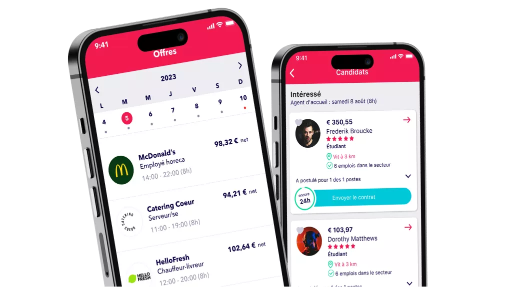 Des écrans de smartphones montrant les possibilités de flexi-jobs