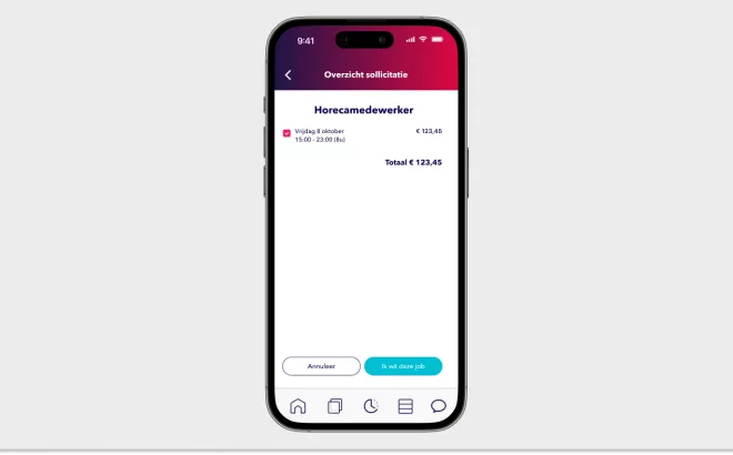 Een screenshot uit de NOWJOBS app